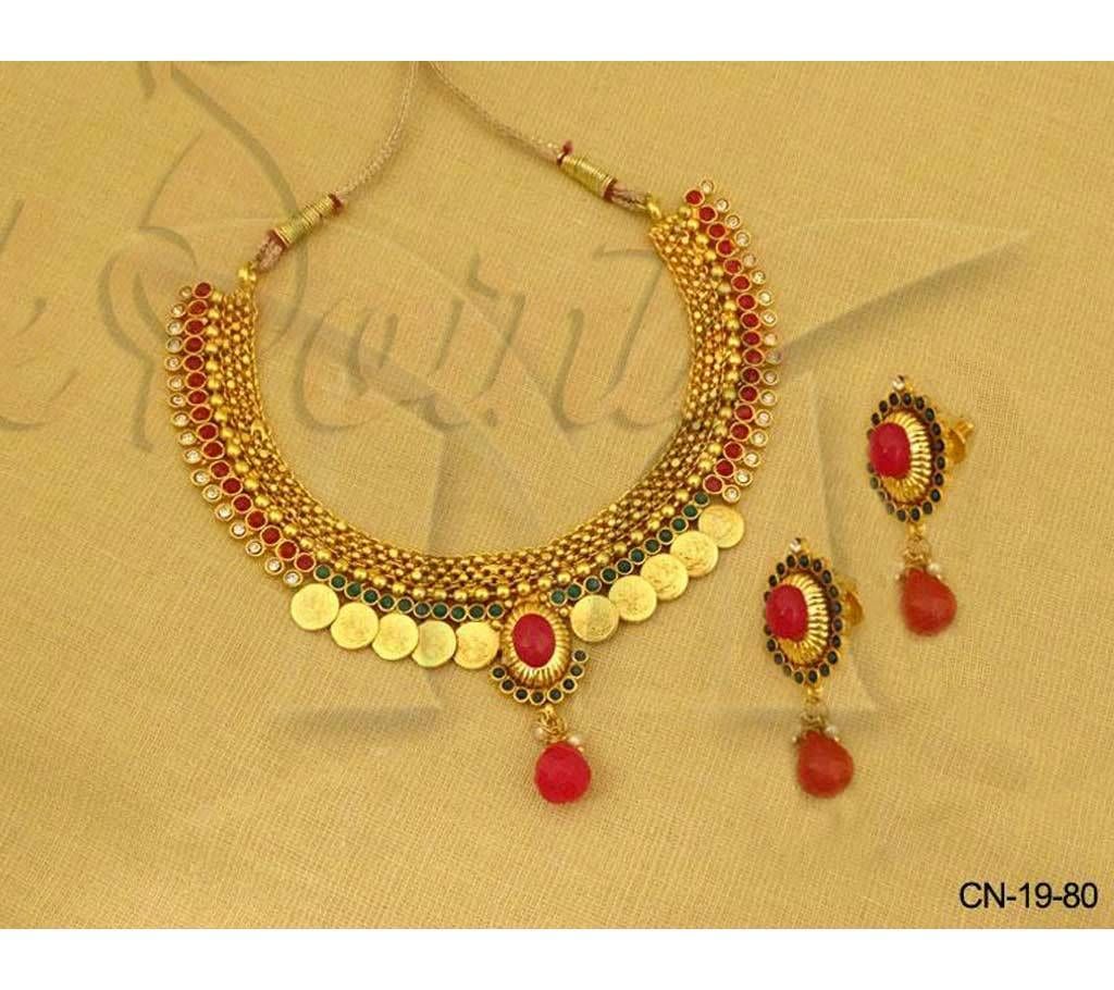 OVAL CENTER SOUTH INDIAN LAXMI JI COIN NECKLACE SET (by Pink Point - CN-19-80)