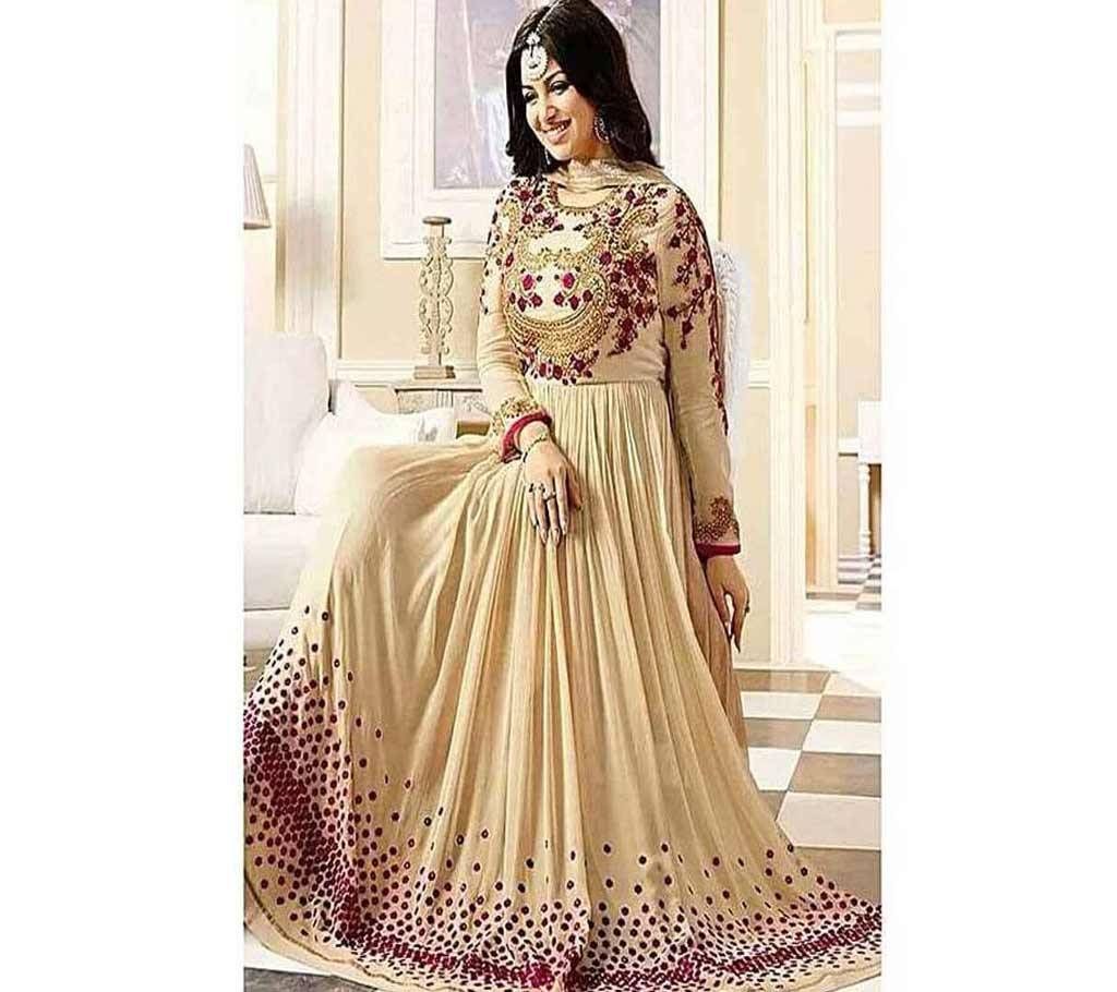 Bisque Unstitched Embroidery Georgette Gown (Copy)