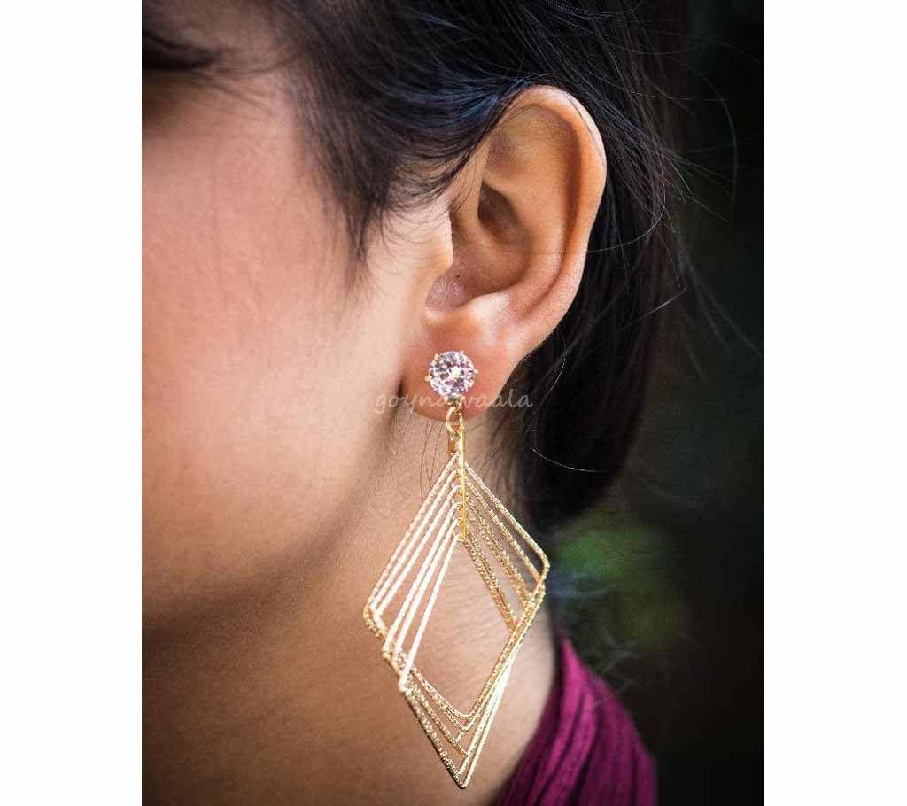 Square Shaped Golden Colored Earrings