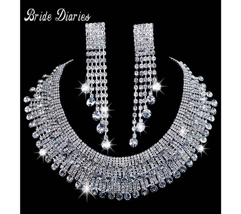 CZ Diamond cut White Stone Necklace Set