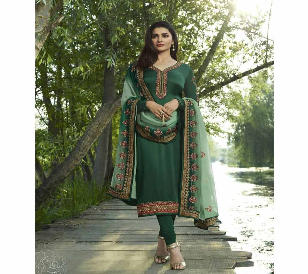 Un-stitched Prachi Desai dark green georgette with embroidery salwar kameez (Copy)