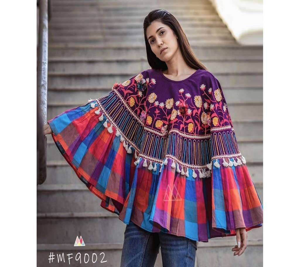 RANGEELA RE Colorful Embroidered Ponchos Purple with Blue Orange