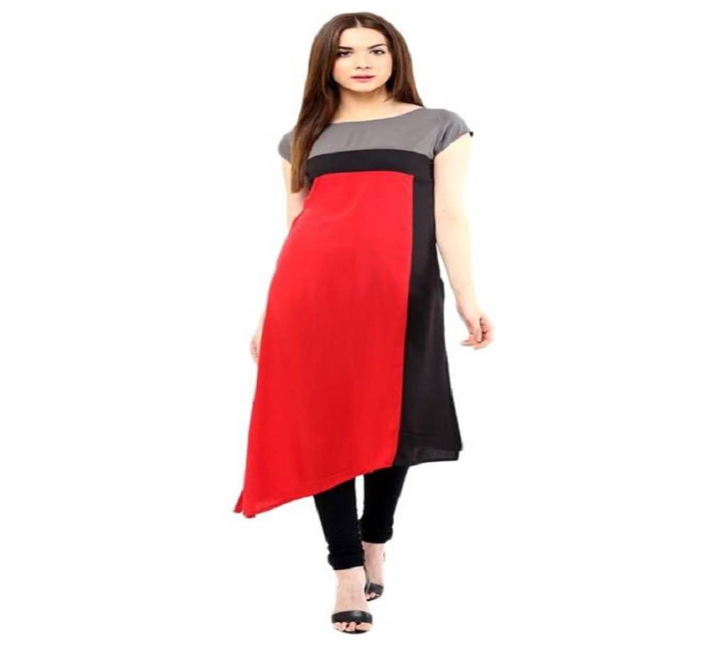 Red and Black Linen Casual Kurti For Women