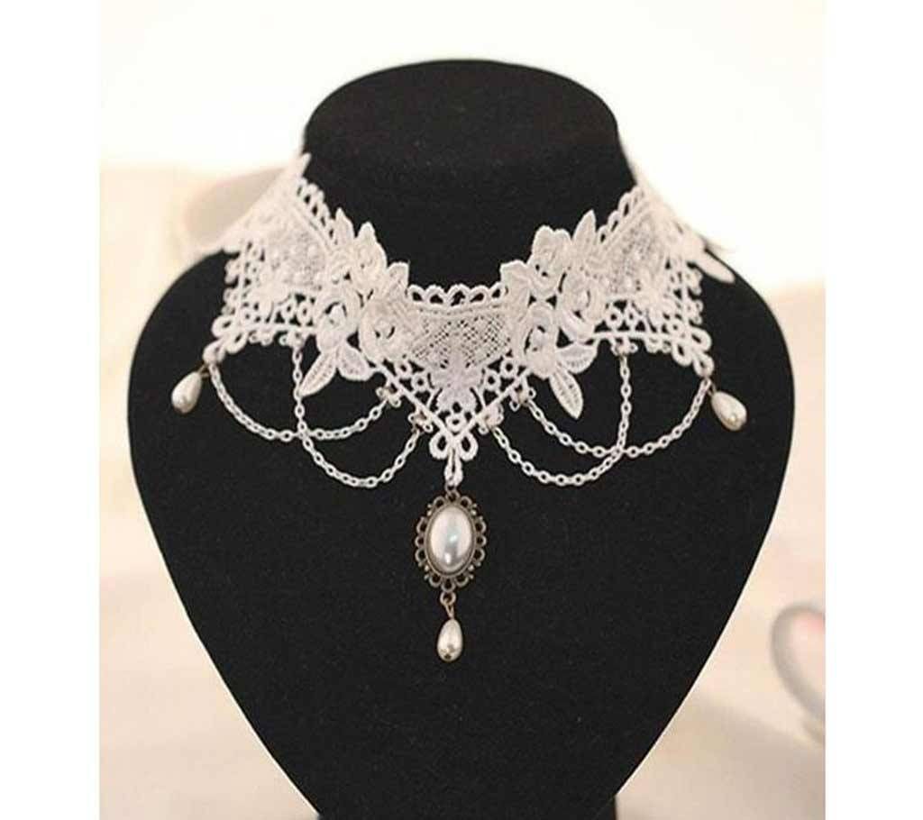 Imitation Pearl White Black Lace Choker Necklace Bridal Jewelry Women Wedding tattoo Tassel Punk Style Lace Pendant