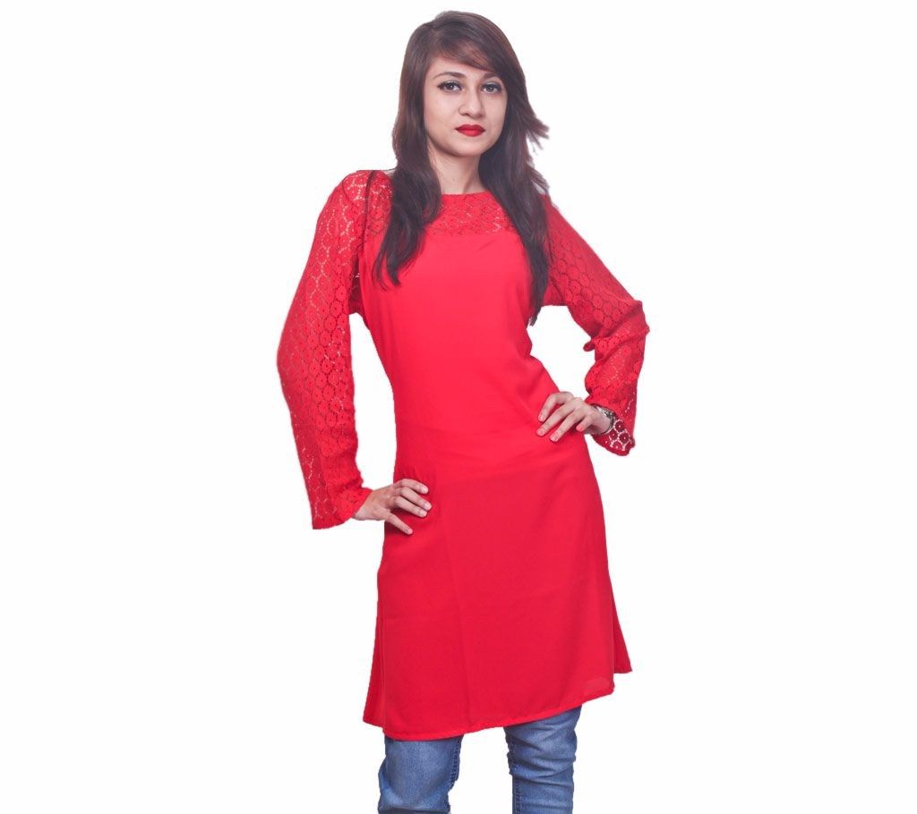 Stitched Full Sleeve Georgette Semi Long Kurti