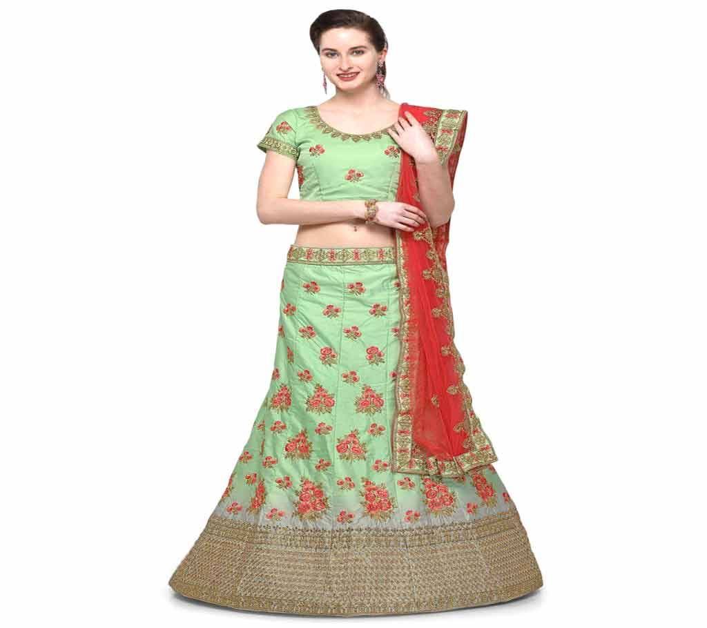 Unstitched Silk Satin Embroidered Lehenga Choli 3