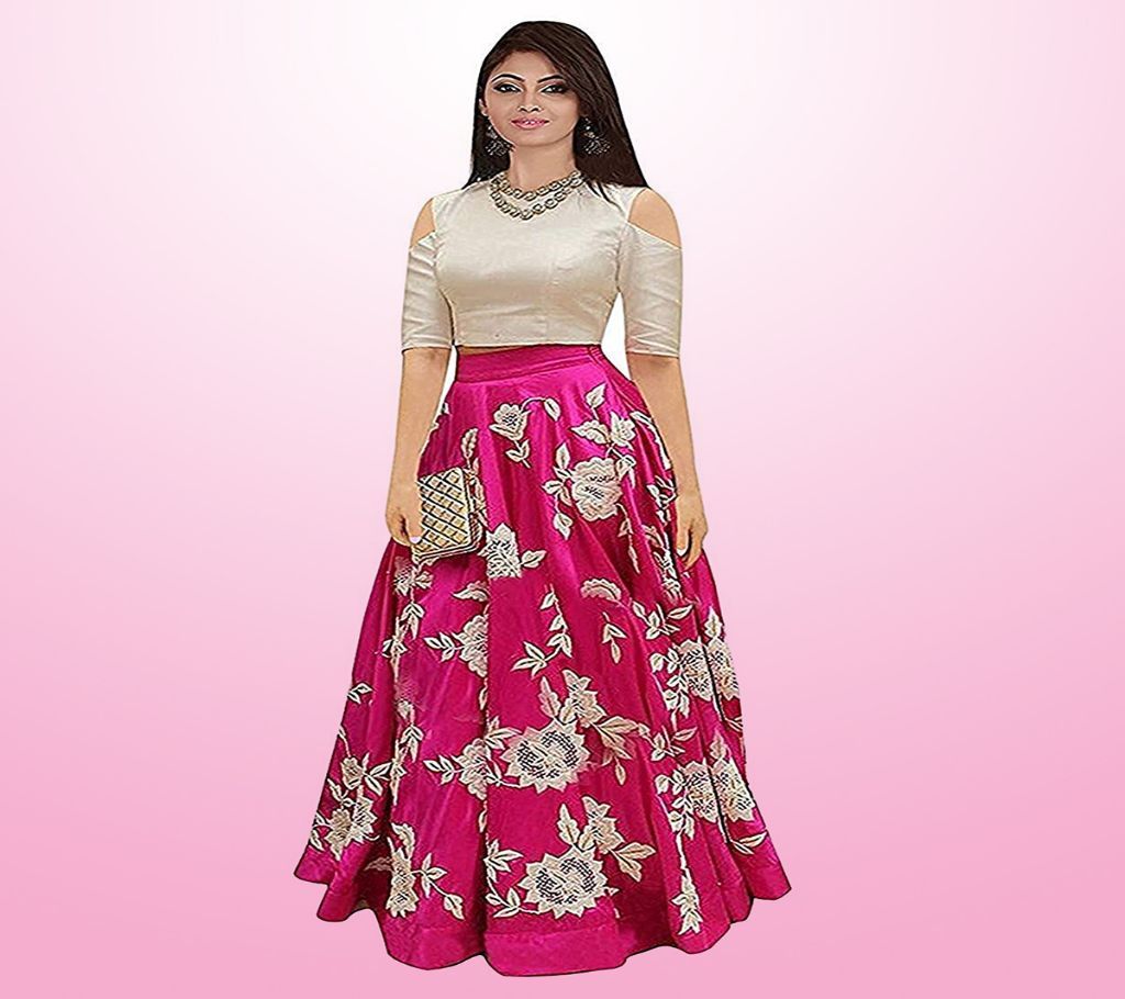 Embroidered Cotton Blend Flared Gown