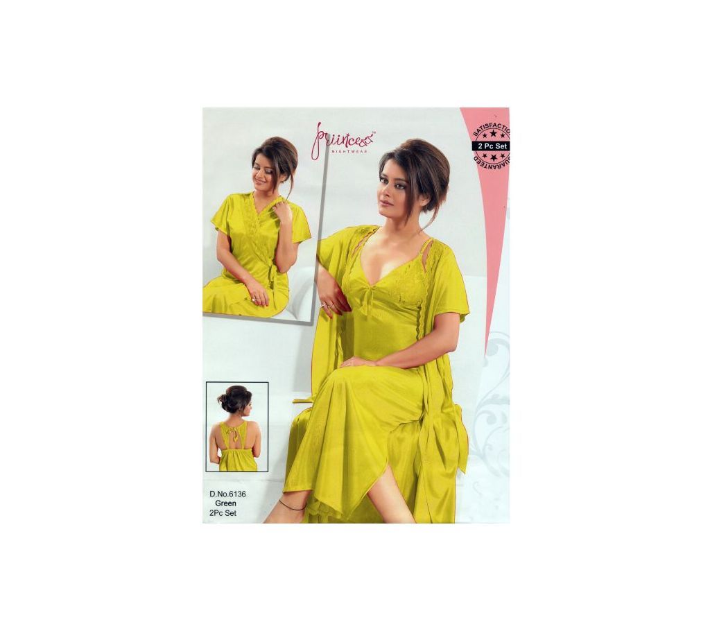 Fashionable Two Part Nighty-6136 Green