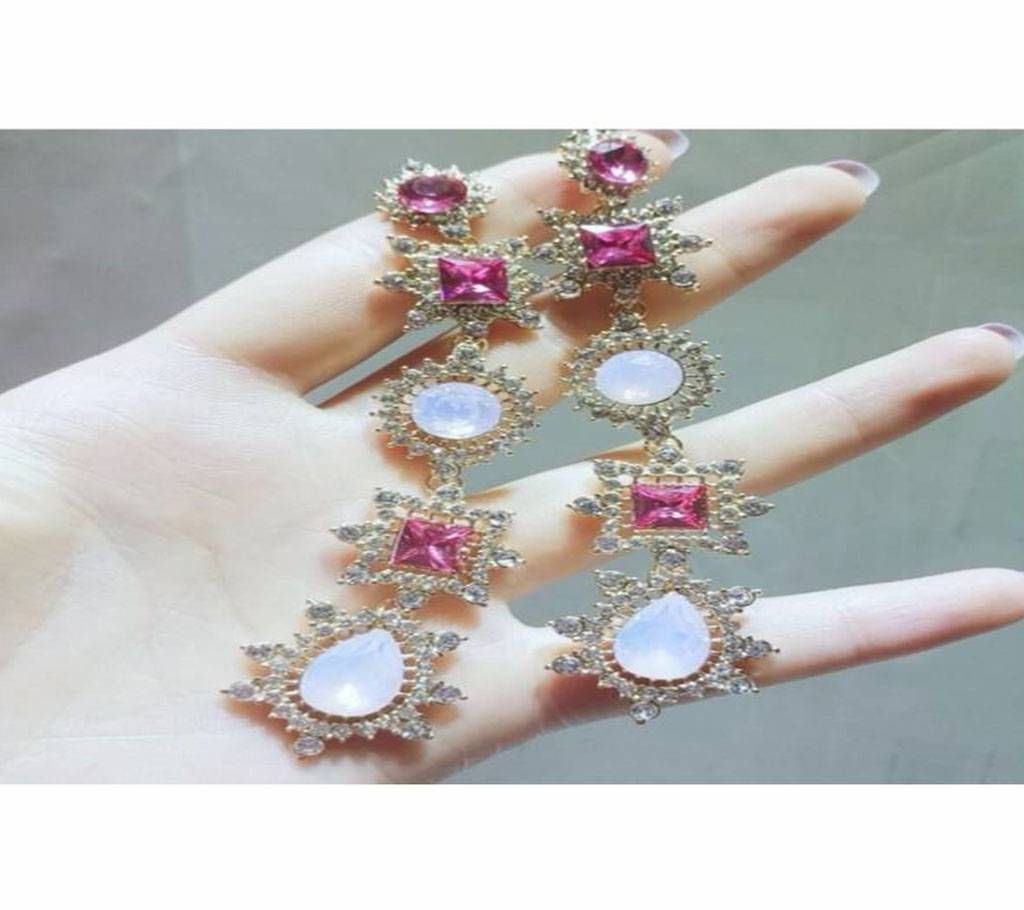 Luxury Pink Crystal Drop Earrings Woman