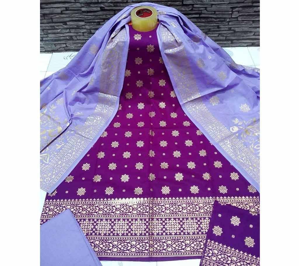 Unstitched Purple Cotton Salwar Kameez for Women