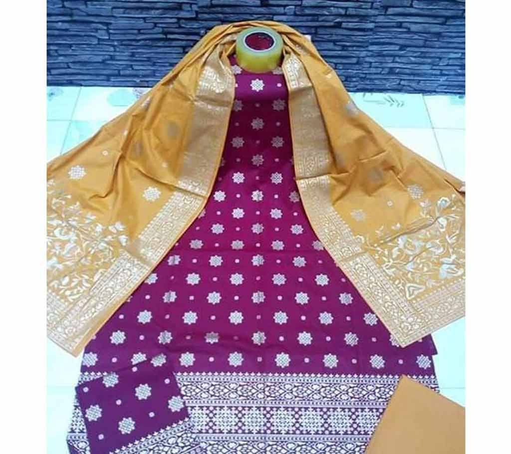 Unstitched Purple Color Cotton screen Printed Salwar Kameez for Women