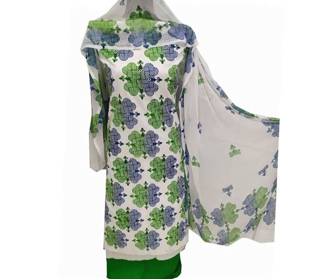 Unstitched Green Color Cotton screen Printed Salwar Kameez