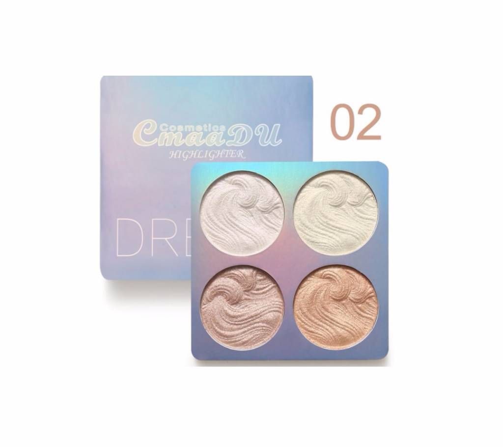 4 Colour Glossy Shimmer Powder Highlighter Pallet