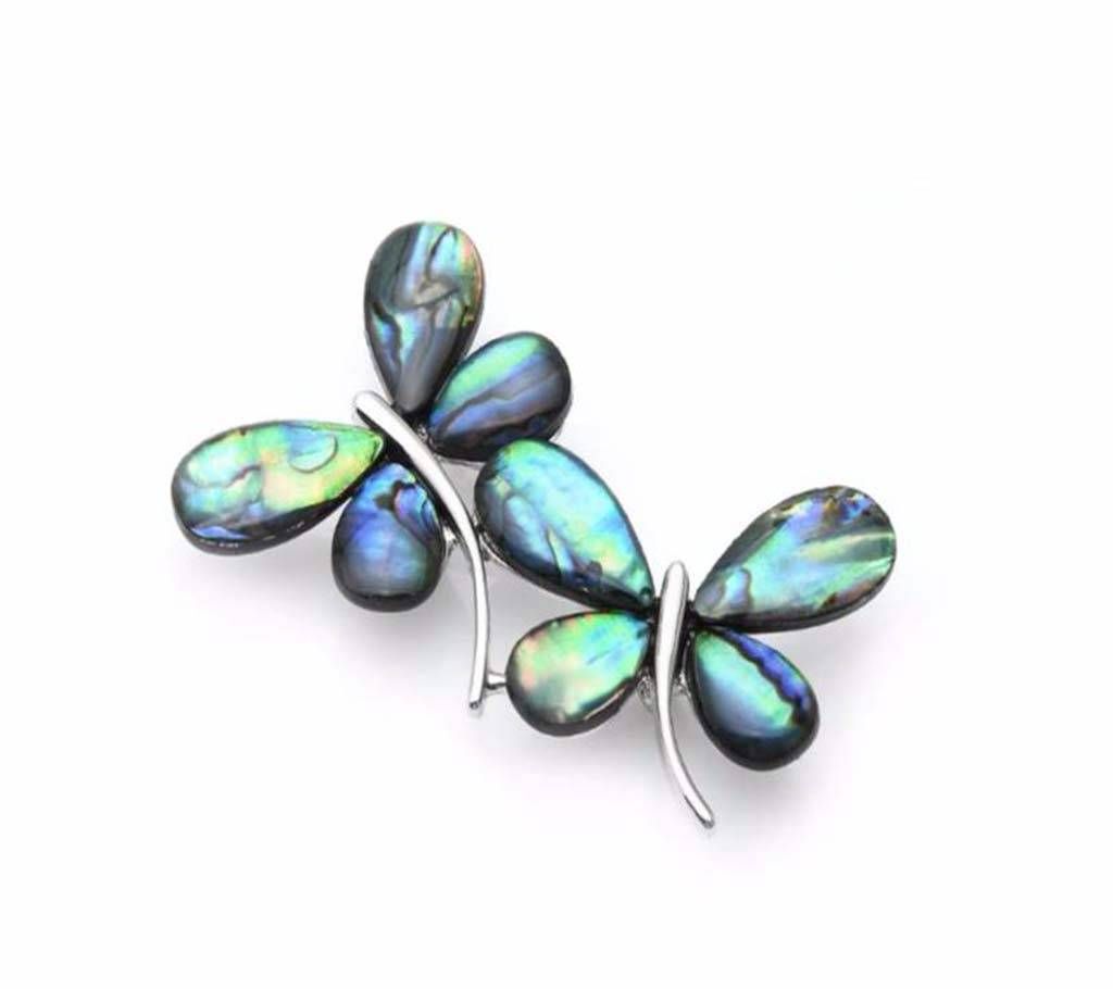Blue Abalone Shell 2 Butterfly Brooches For Women