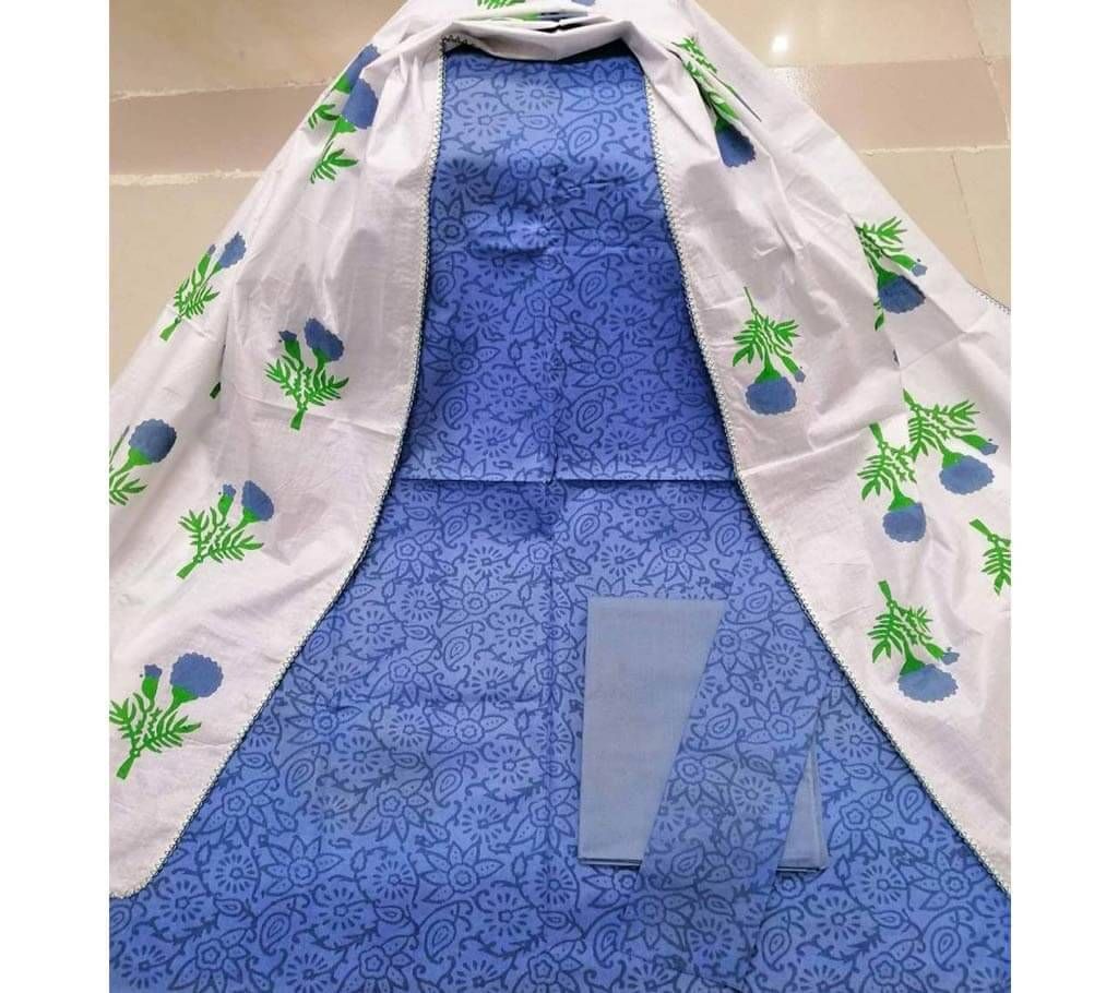 Screen and Block Print Cotton Unstitched Three Piece 