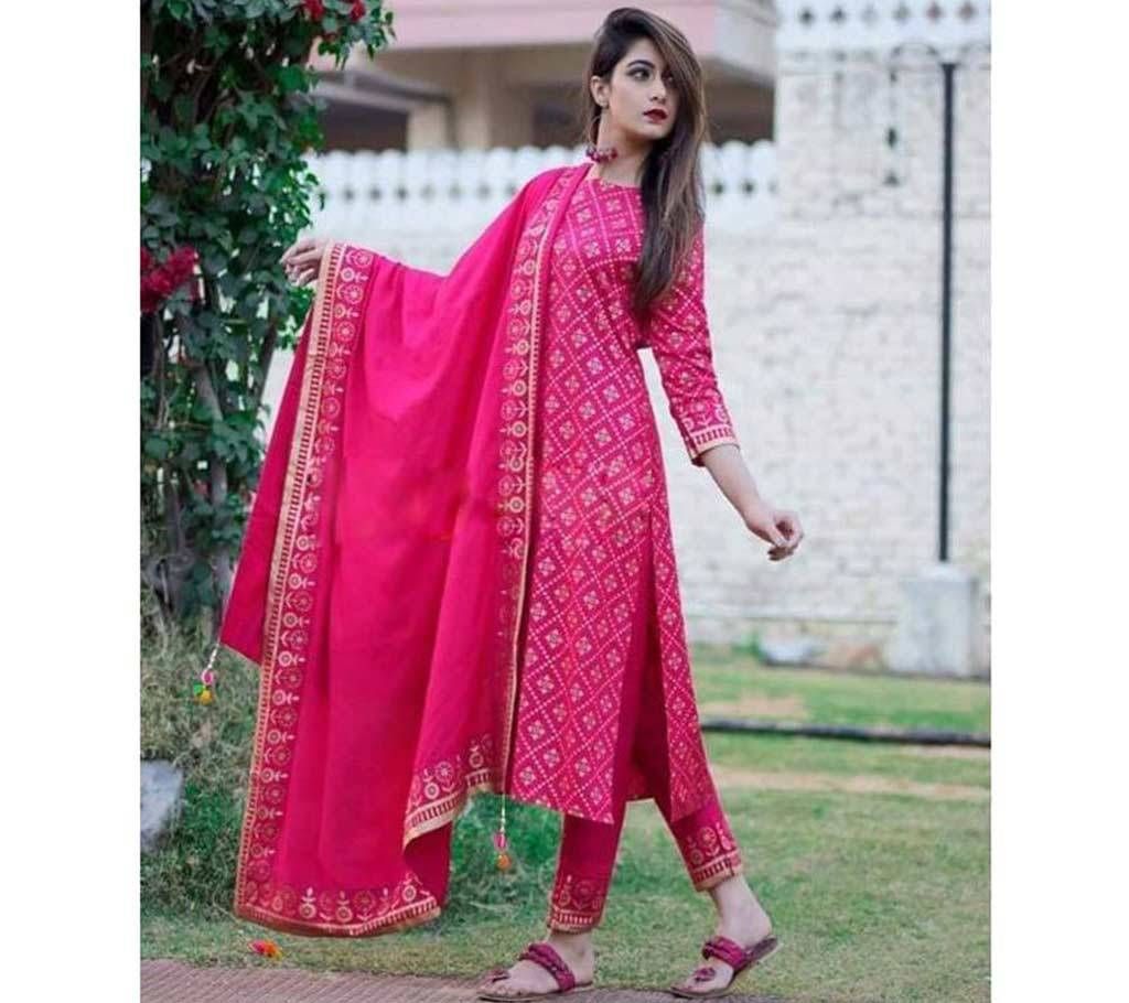 Unstitched Screen Printed Cotton Salwar Kameez Fr Women