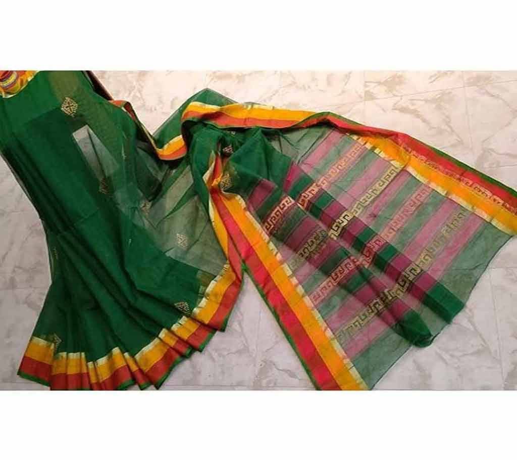 Half Silk Sharee - Deep Green 