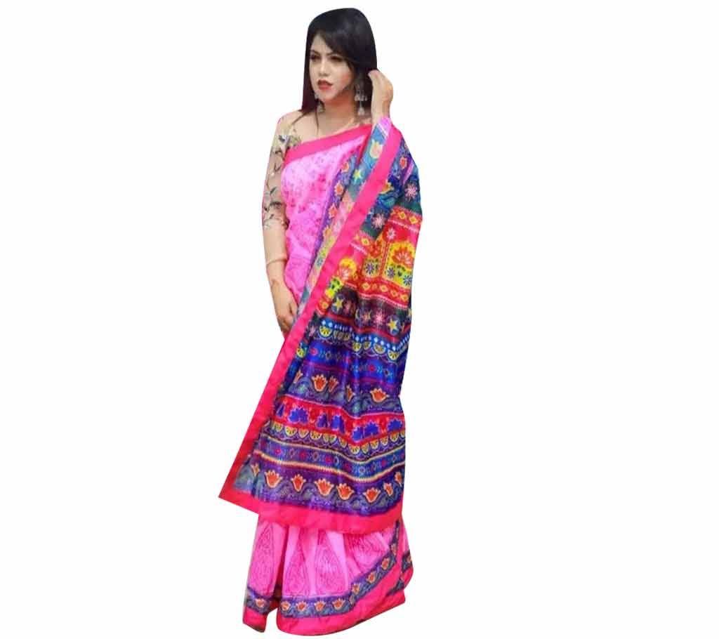 Digital Printed Half Silk Saree with Blouse Piece For Women-9