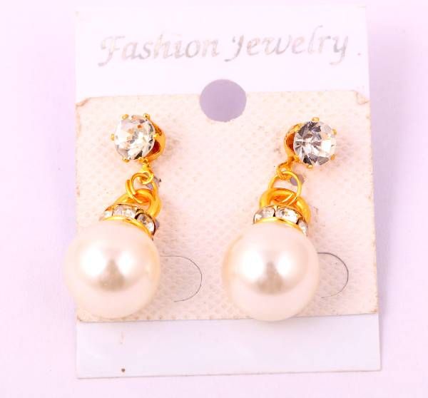 Pearl And Stone Setting Gold Plated Earring