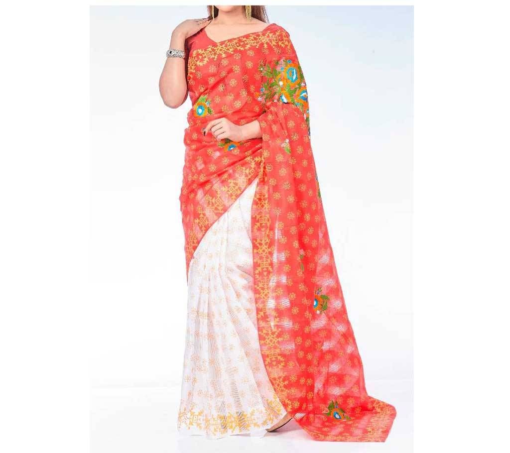Check Silk Hand Work Embroidery Sharee