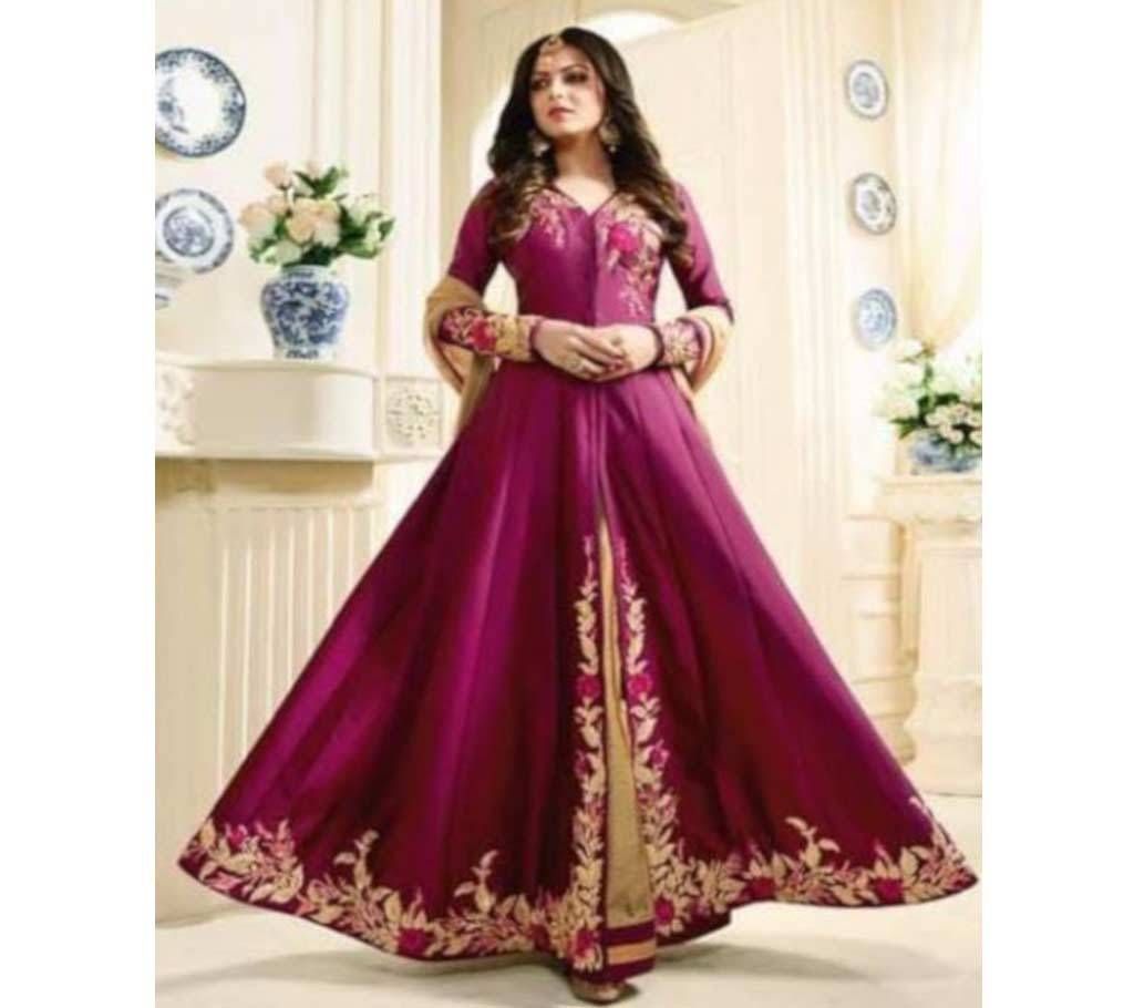 Unstitched Katan Embroidery Gown (Replica)