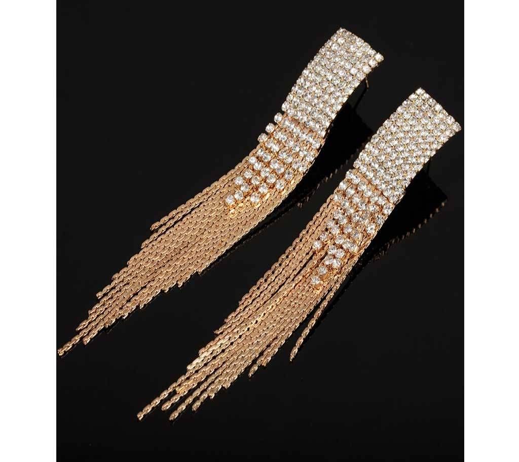 Classic Jewelry Exaggerated Full Crystal Long Drop Earring Statement Tassel Chain Earrings