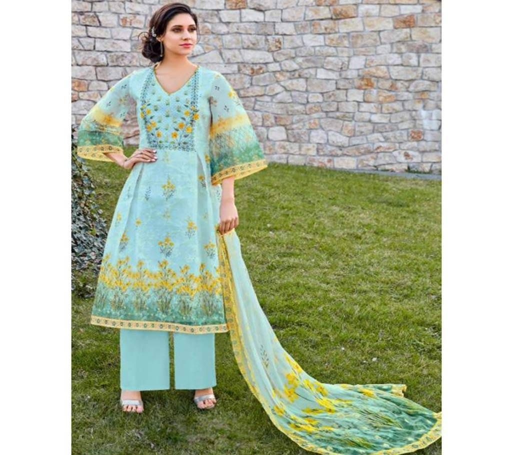 Jinaam Naira Unstitched Embroidery Cotton Three Piece