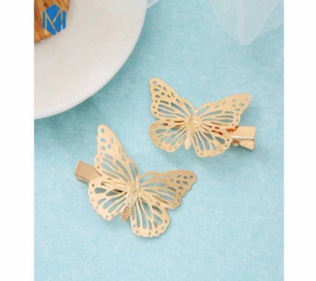 One Pair Golden Butterflies Hair Clips For Women