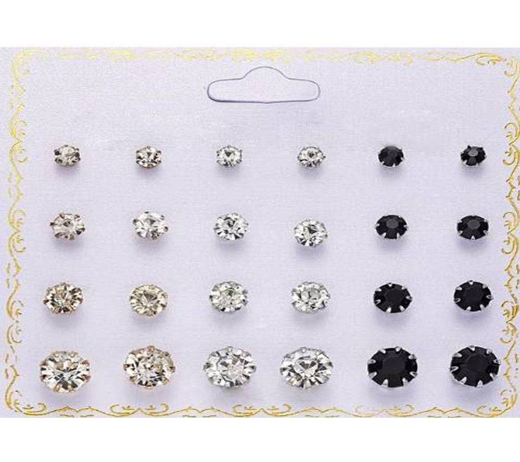 12 pairs/set Crystal Simulated Pearl Earrings Set For Women