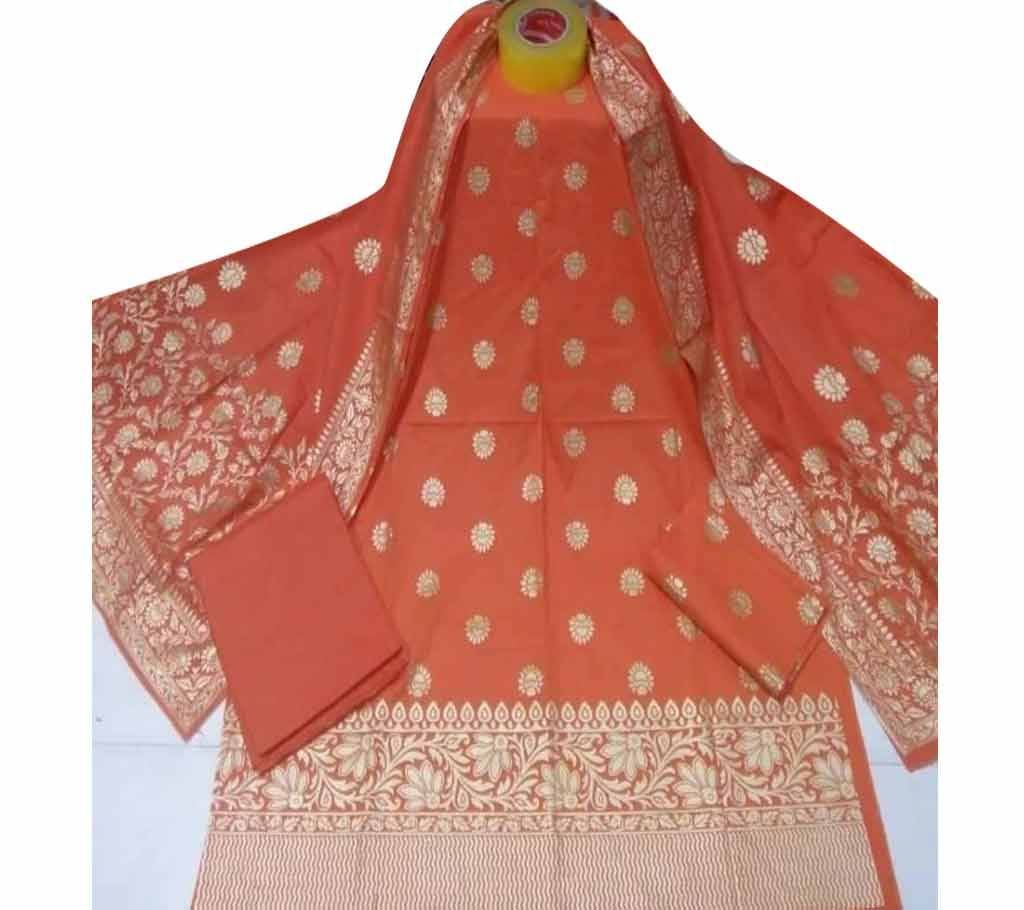 Unstitched Orange Color Cotton screen Printed Salwar Kameez for Women