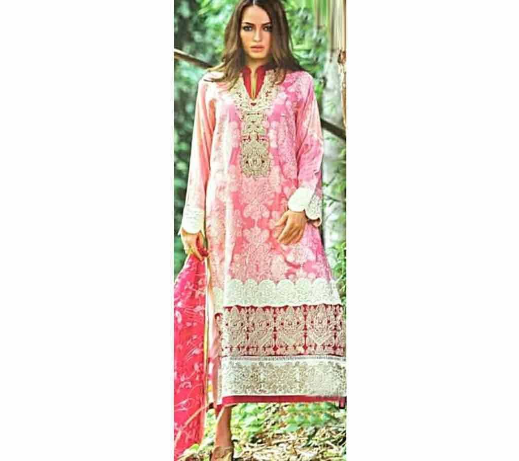 Vintage Al-Safa Unstitched 3Pcs - Rose Pink with Multi Design