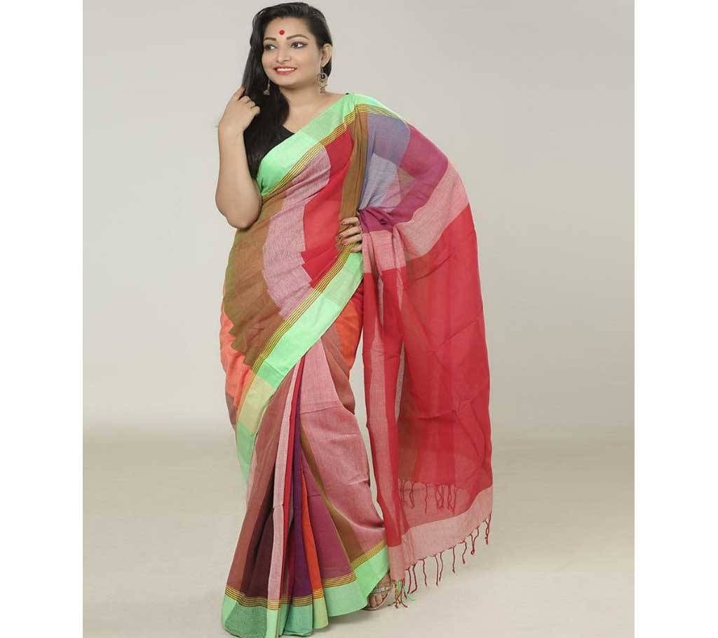 Pale Green & Red color handloom cotton Saree