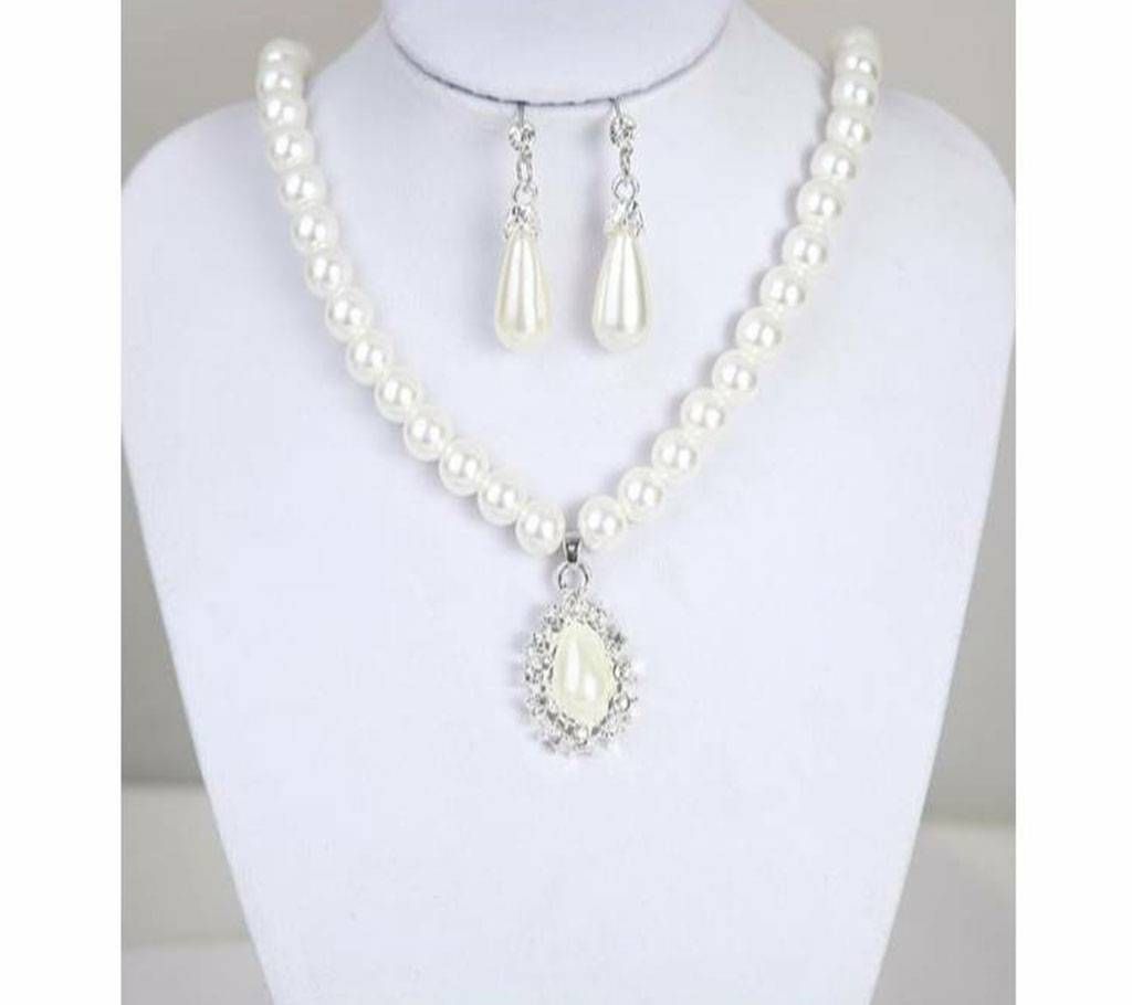 Elegant Pearl Crystal Drop Jewelry Set(Necklace+Earrings)