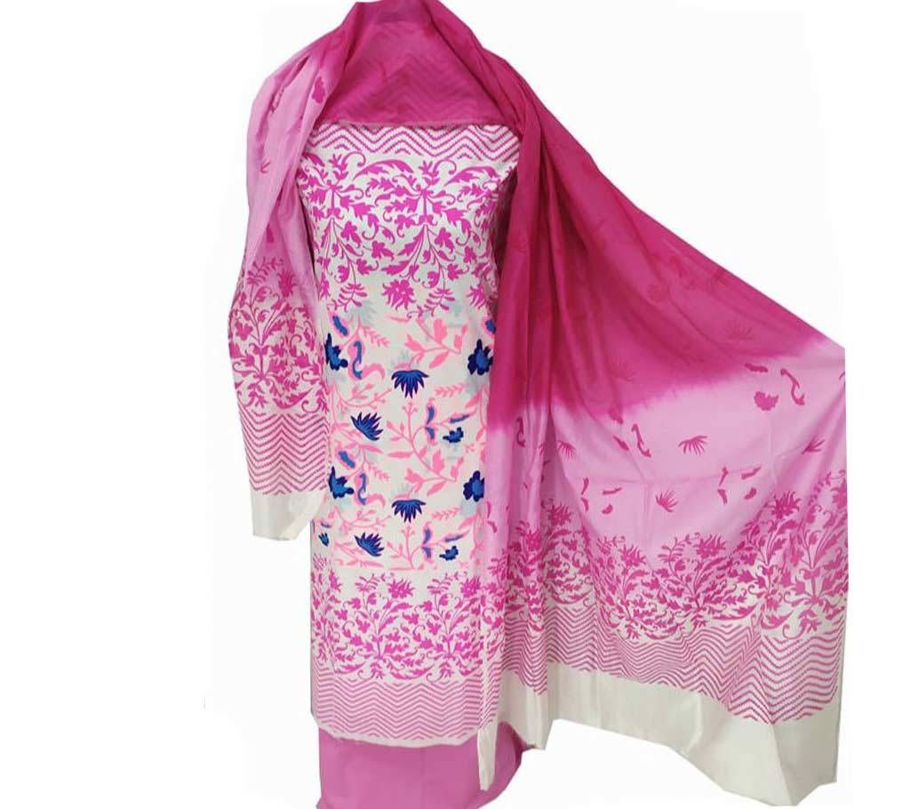 Unstitched Pink Color Cotton screen Printed Salwar Kameez
