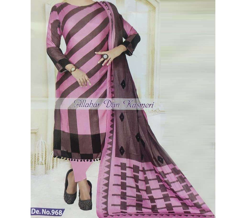 Unstitched Block Printed Cotton Salwar Kamiz Three Piece-04