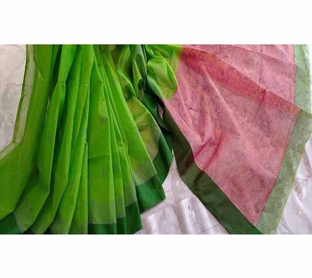 Half Silk Sharee - Light Green 