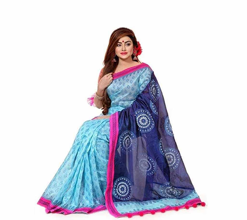 Digital Printed Half Silk Saree with Blouse Piece For Women-10