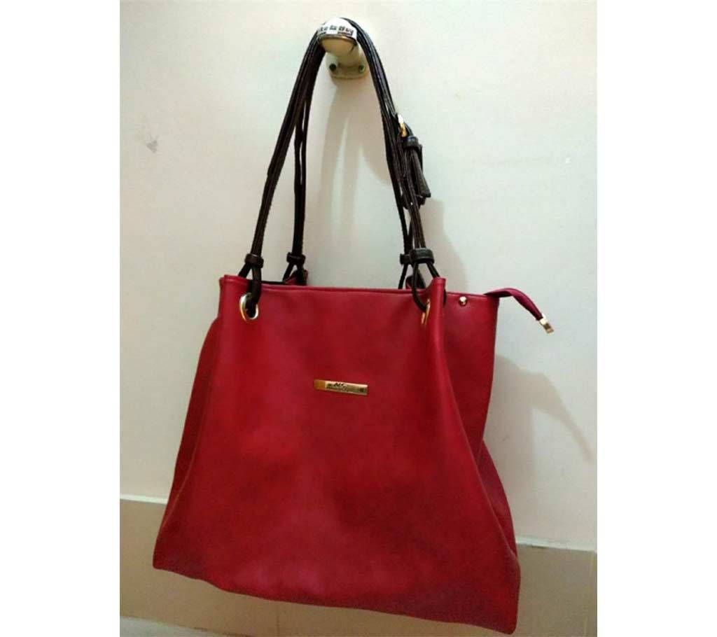 Ladies Artificial Leather Handbag - Red and Black