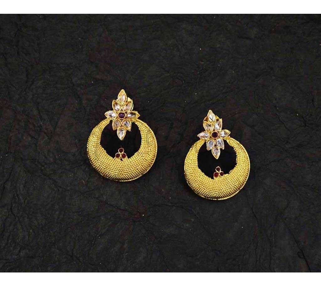 STAR FLOWER CHAND HALF CRESCENT FLOWER ANTIQUE EARRING (by Pink Point - ER-2516-40)