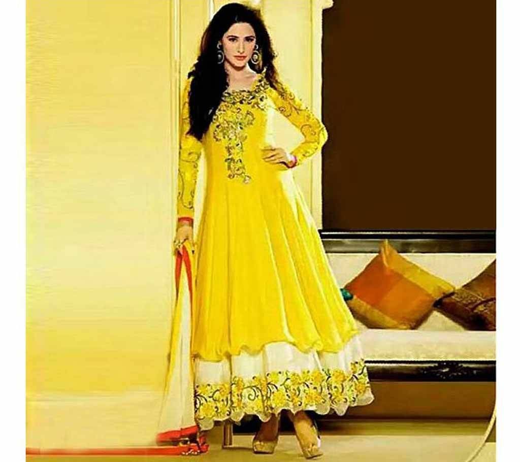 Unstitched Yellow Embroidery Georgette Gown (Copy)