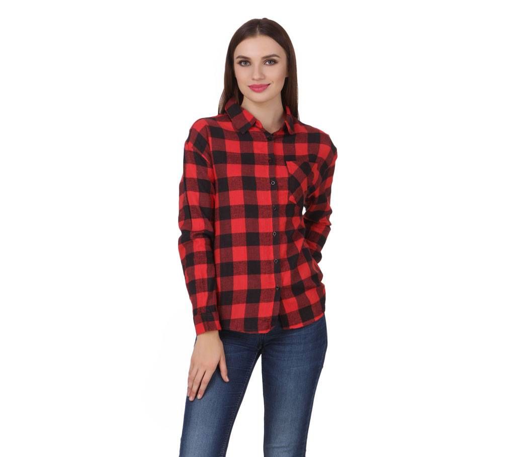 One Femme Women's Cotton Plaid Full- Sleeve Shirt (by One Femme - OFTPF019RDQQ003Q) - Medium
