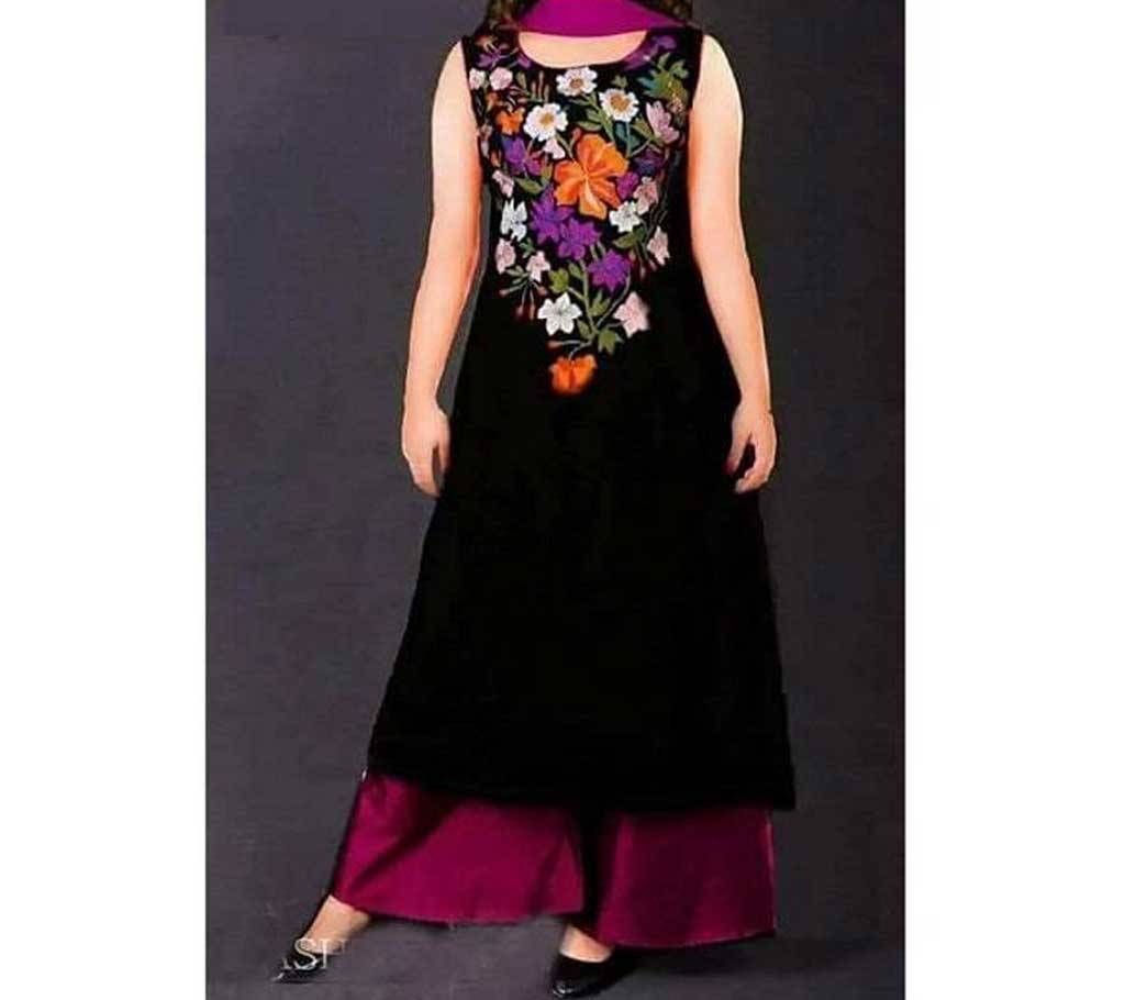 Unstitched black Embroidery soft Georgette dress for woman nokshi 037
