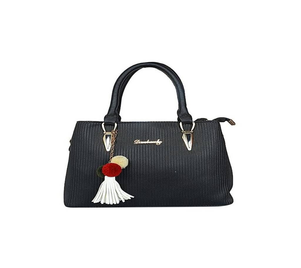 BLACK ARTIFICIAL LATHER HAND BAG FOR WOMEN