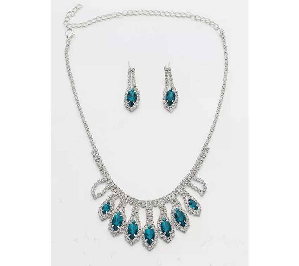 CZ Diamond cut green Stone Necklace Set