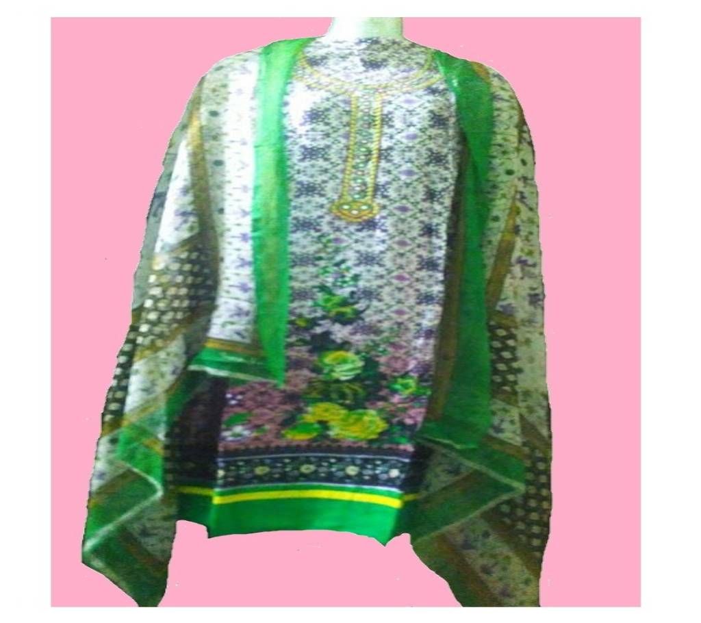 unstiched cotton three piece with chiffon orna