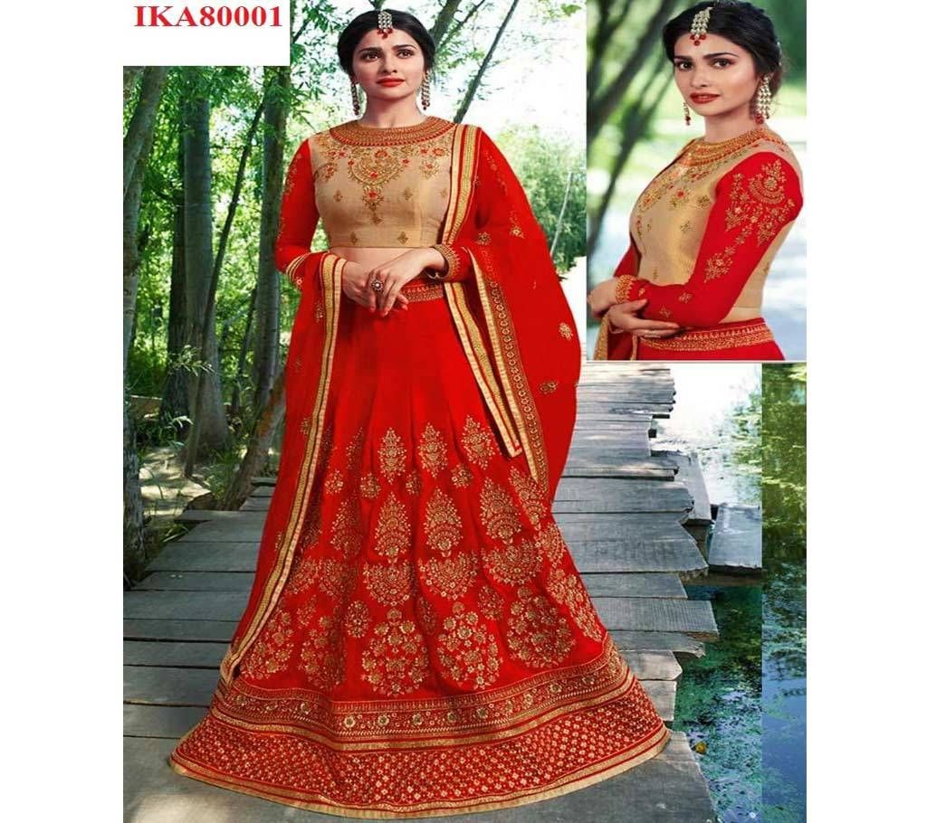 Unstitched Katan Embroidery Lehenga (Replica)