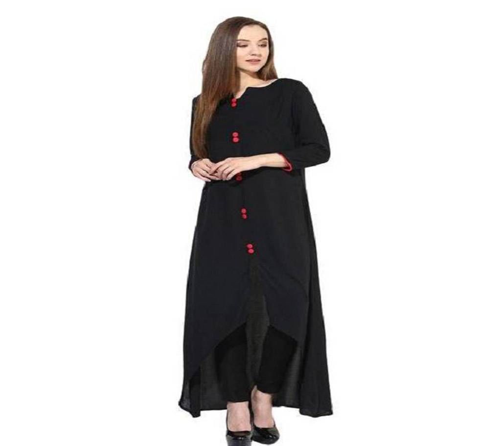 Black Linen Long Sleeve Casual Kurti For Women