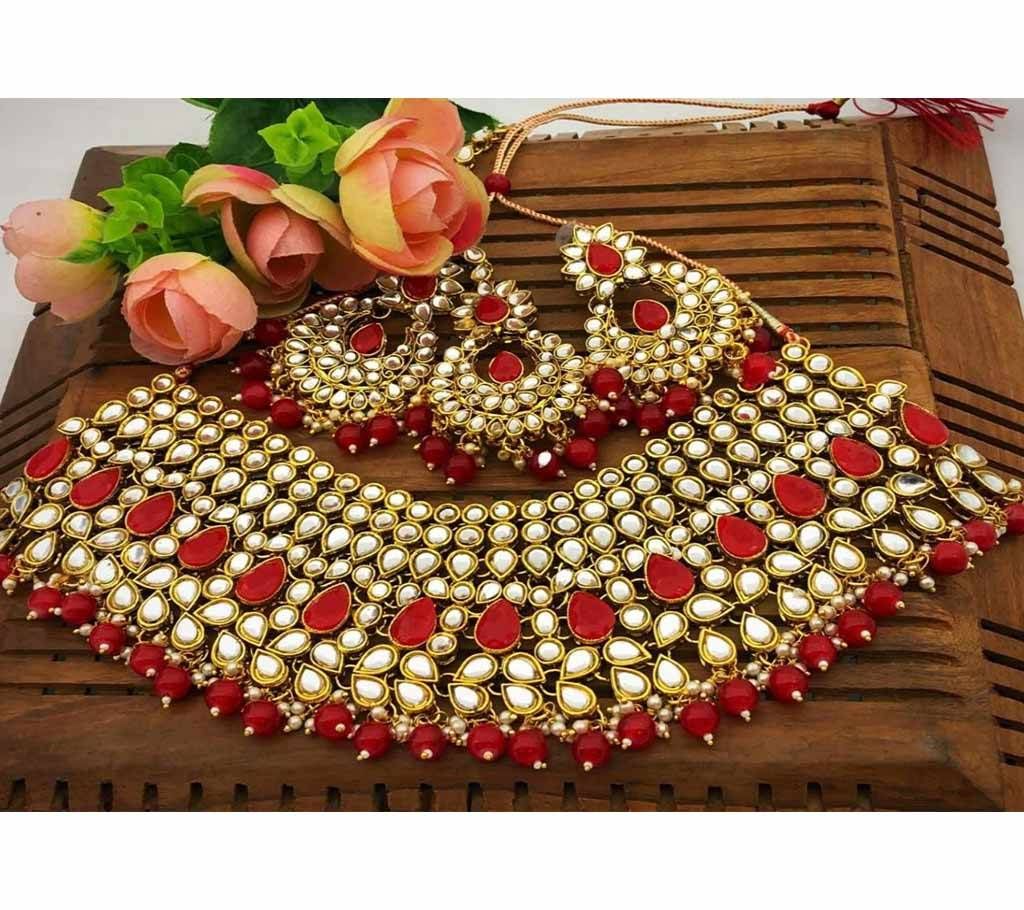 Dabbi Kundan Choker Set 17 Yellow Silver with Dark Red Muktas