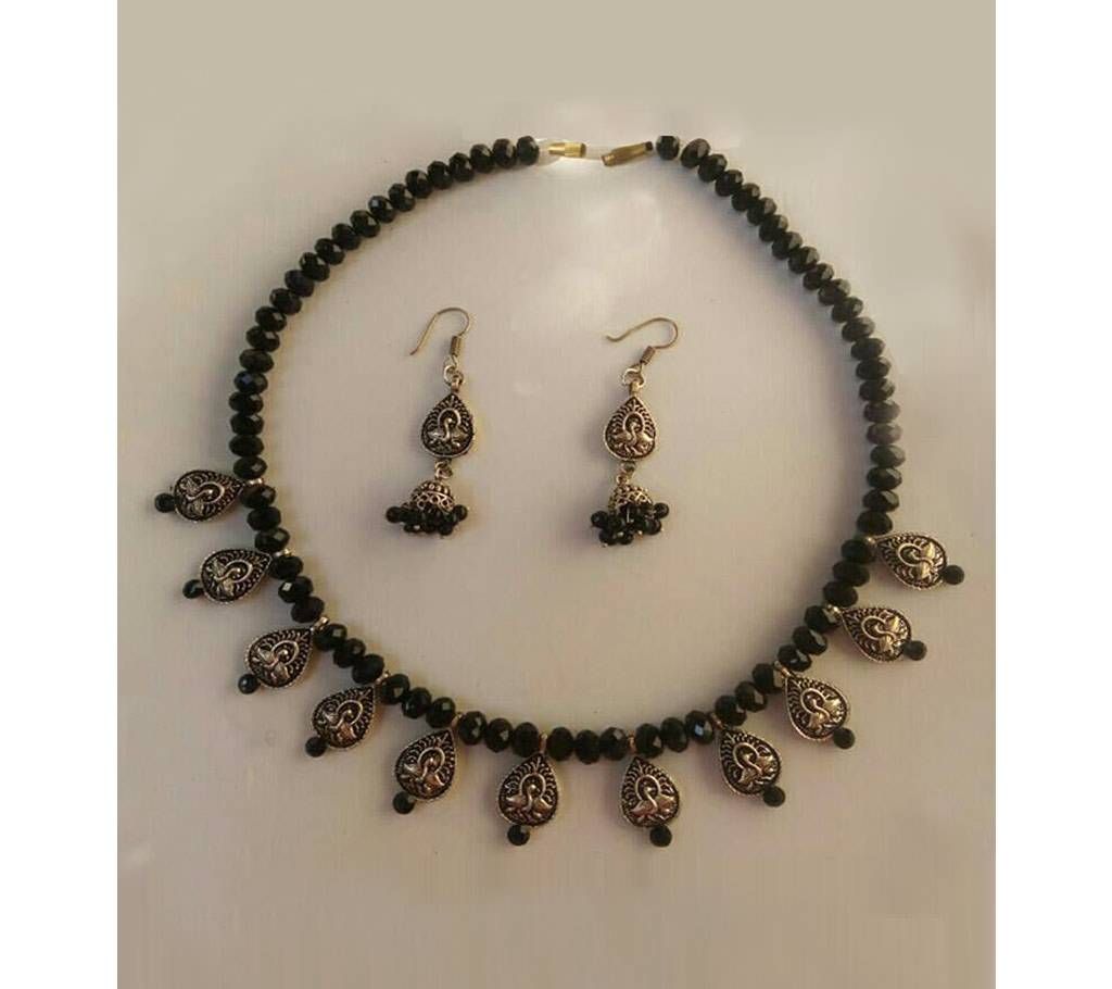 indian silver Stone settings Necklace Set 