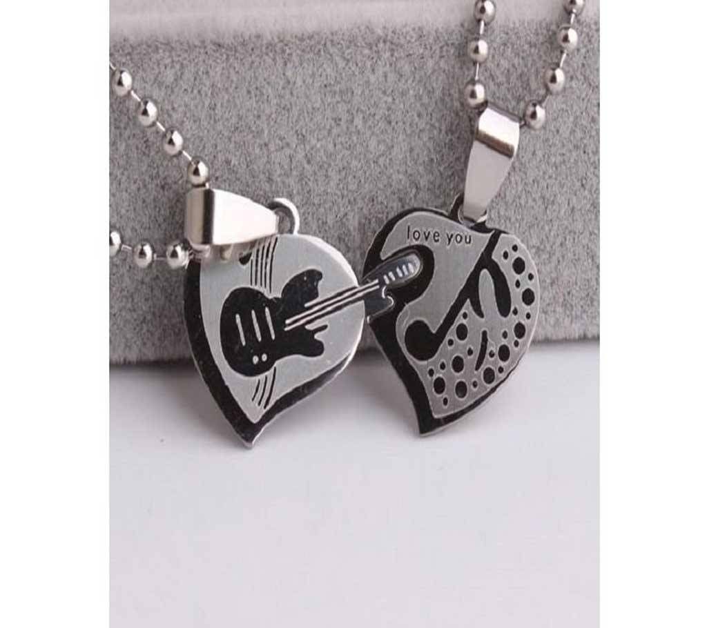 Double heart Guitar music Stainless Steel pendant necklaces for women man